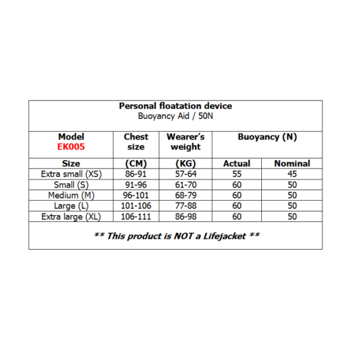 Prolimit Floating Vest Freeride side zip chart